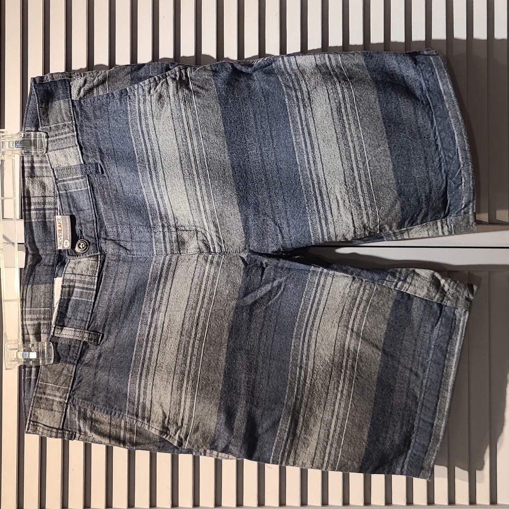 Mens Horizontal Striped Shorts by Silverlake. Size 34. Blue Grey Colors. Cotton.